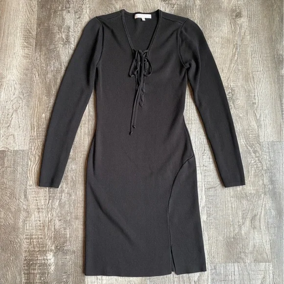 Wayf | Dresses | Wayf Black Sweater Mini Dress Size S Lace Up Front |  Poshmark